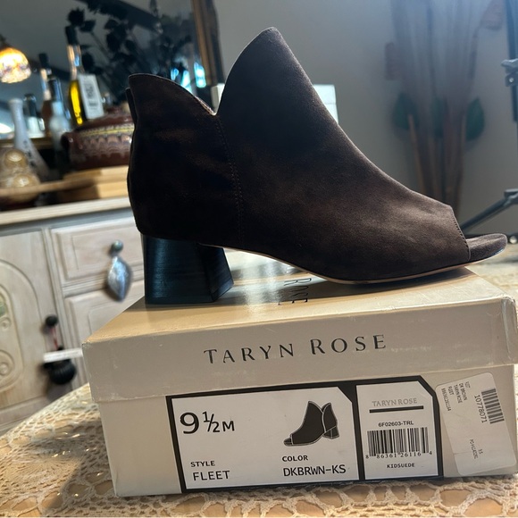 Taryn Rose Brown Suede Leather Open Toes Fleet Ankle Booties, Size 9.5 - Picture 7 of 16